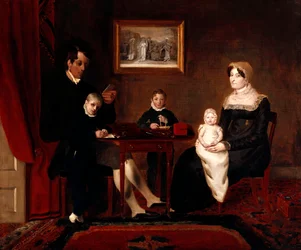 Retrato de grupo de una familia no identificada en un interior doméstico, c.1815-20